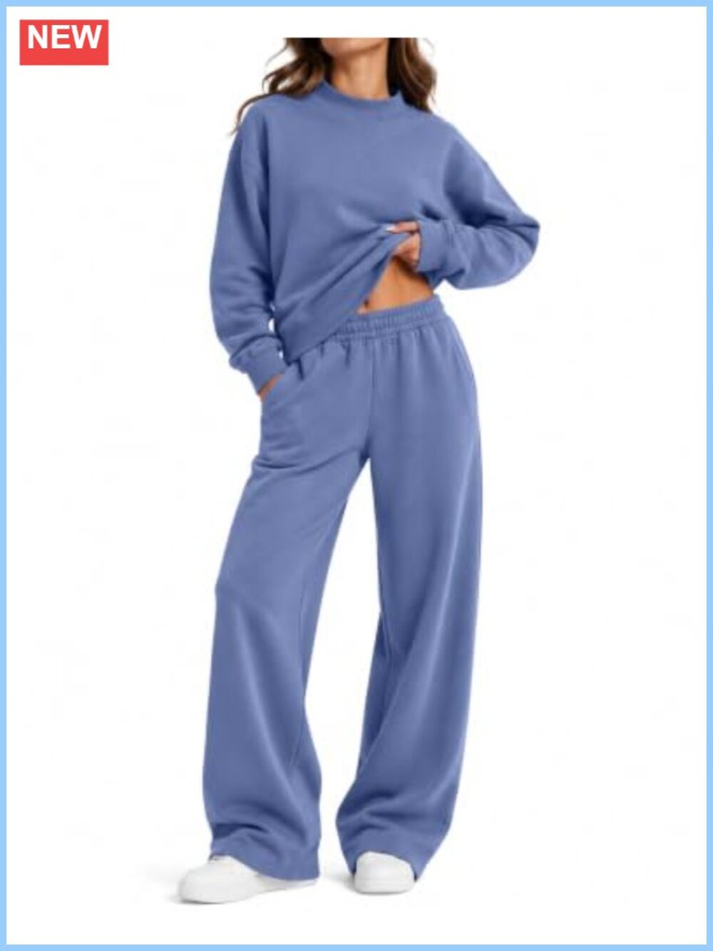 Women's 100% Cotton 2 Piece Sweatsuit Mock Neck Wide Leg Lounge Set